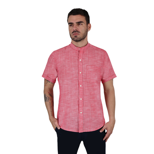 Camisa Manga Corta Look De Lino Cuello Mao Para Hombre