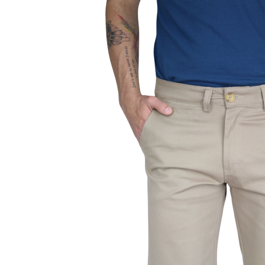 Bermuda De Gabardina Color Caki Slim Fit Stretch Para Hombre
