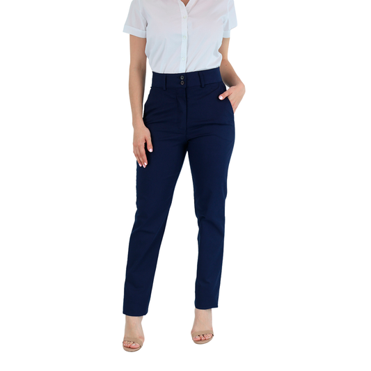 Pantalón De Vestir Color Azul Marino Con Bolsas Para Mujer