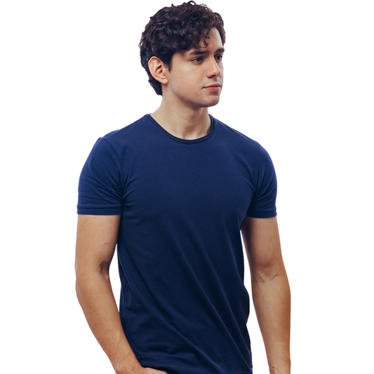 Playera Manga Corta Azul Marino Stretch Cuello Redondo Para Caballero