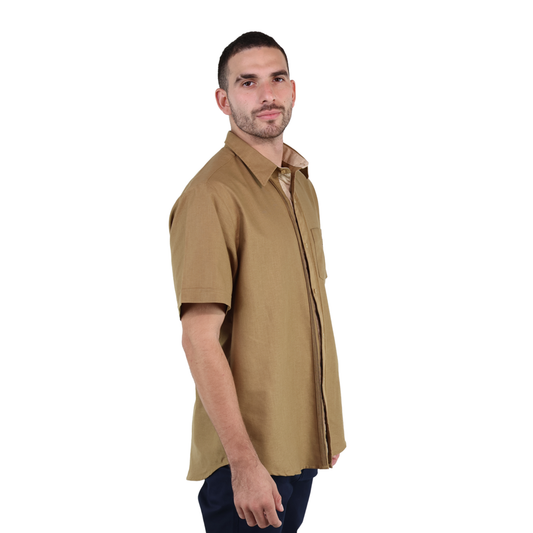 Guayabera Color Ocre Manga Corta Clasico Alforzada De Algodón Para Hombre