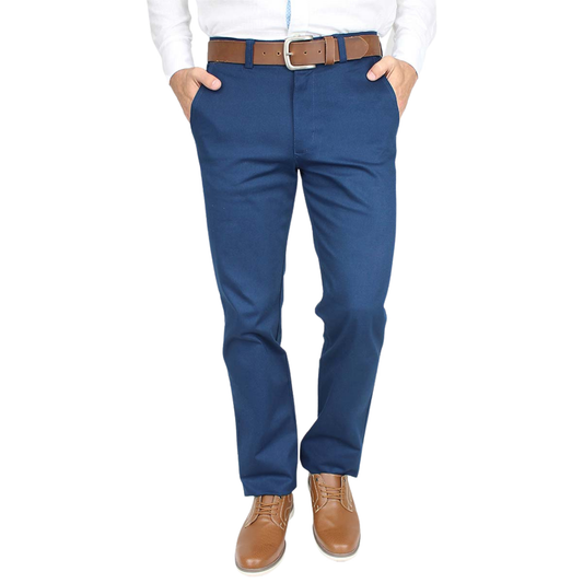 Pantalón Corte Regular Color Azul Plúmbago De Algodón Para Caballero