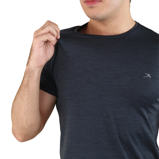 Playera Transpirable Hombre Para Ejercicio Negro Jaspe Manga Corta