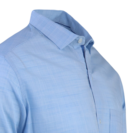 Camisa Manga Larga Slim Fit Textura Lino Color Azul Jaspe Para Caballero