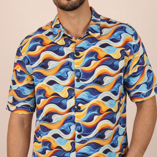 Men's Tropical Print Relaxed Fit Modern Short Sleeve Shirt