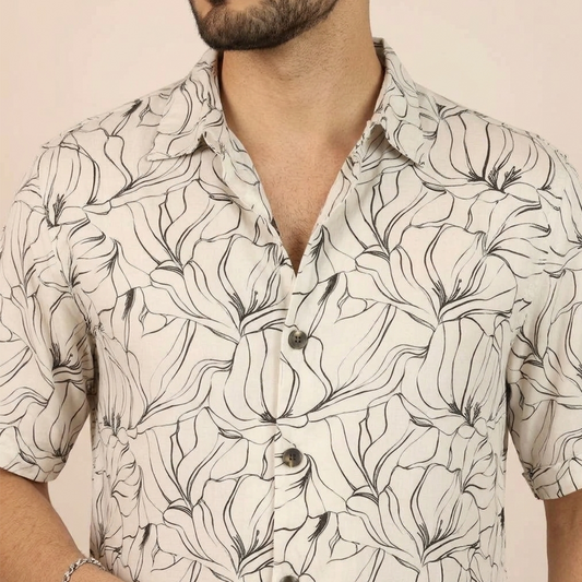 Camisa Tropical Floral Corte Relax Hombre Casual Moderna