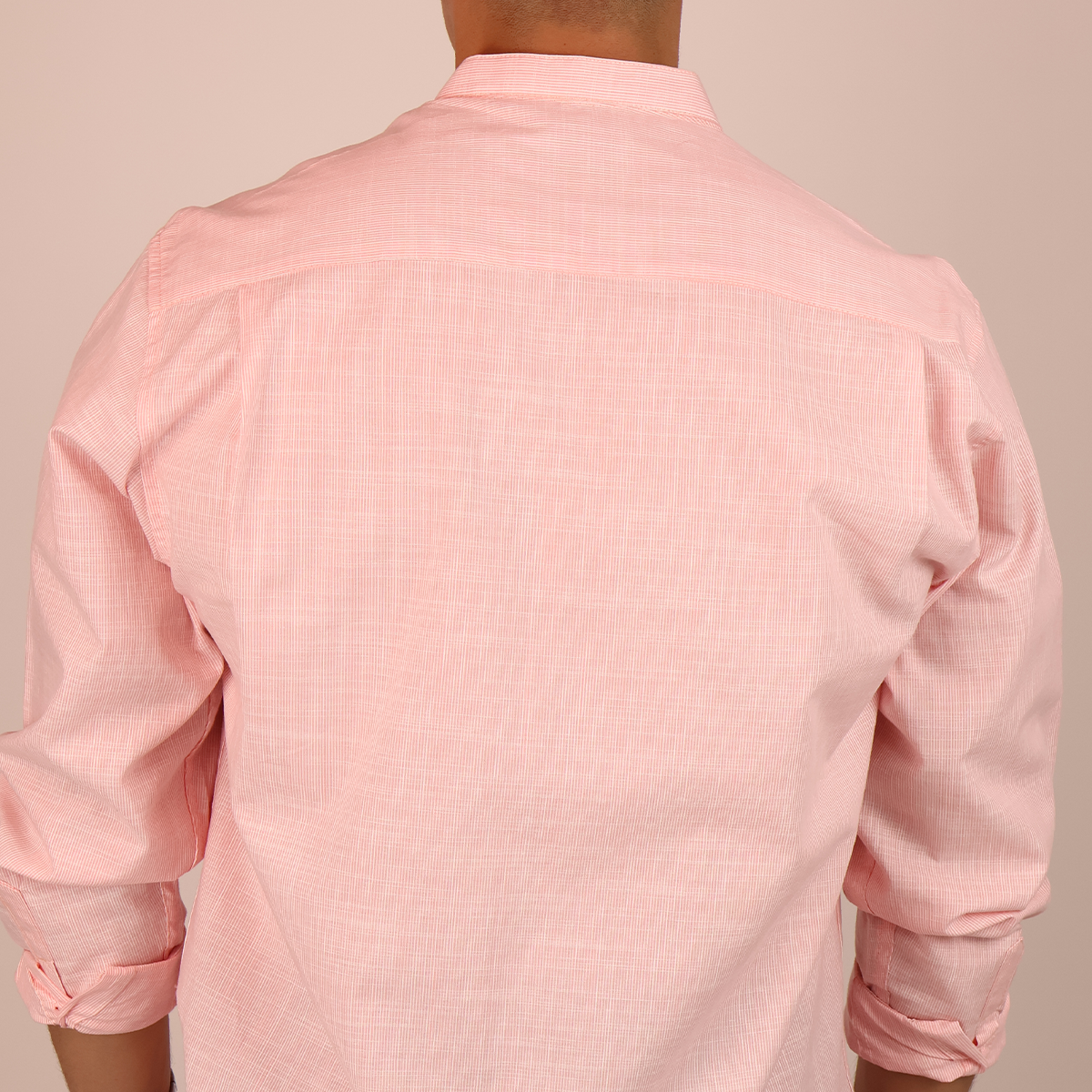 Camisa Coral Hombre Cuello Mao Jaspeada con Bolsa Moderna