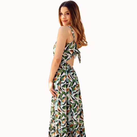 Vestido Largo Escote V Mujer con Ajuste en Espalda Ligero Fresco Estampado