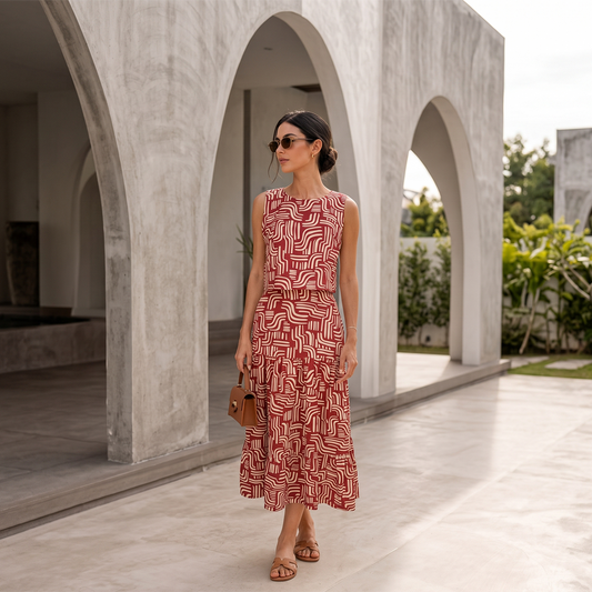 Blusa Corta Mujer Sisada con Estampado Rojo y Cuello Redondo