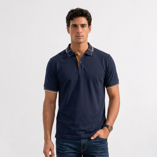Playera Azul Marino Tipo Polo Hombre Corte Slim Fit Casual Moderna