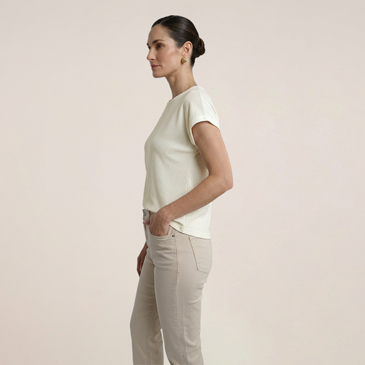 Blusa Acanalada Manga Corta Textura Relieve De Cuello Redondo