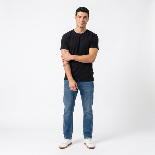 Playera Negra Cuello Redondo Manga Corta Básica Muscle Fit Para Hombre