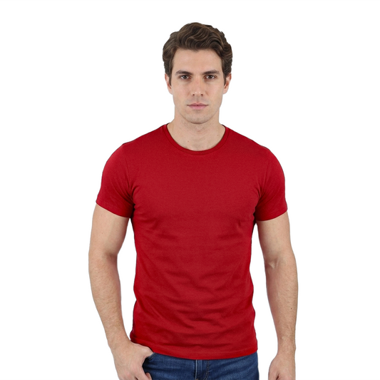 Playera Básica Muscle Fit De Algodón Cuello Redondo Caballero En Color Rojo