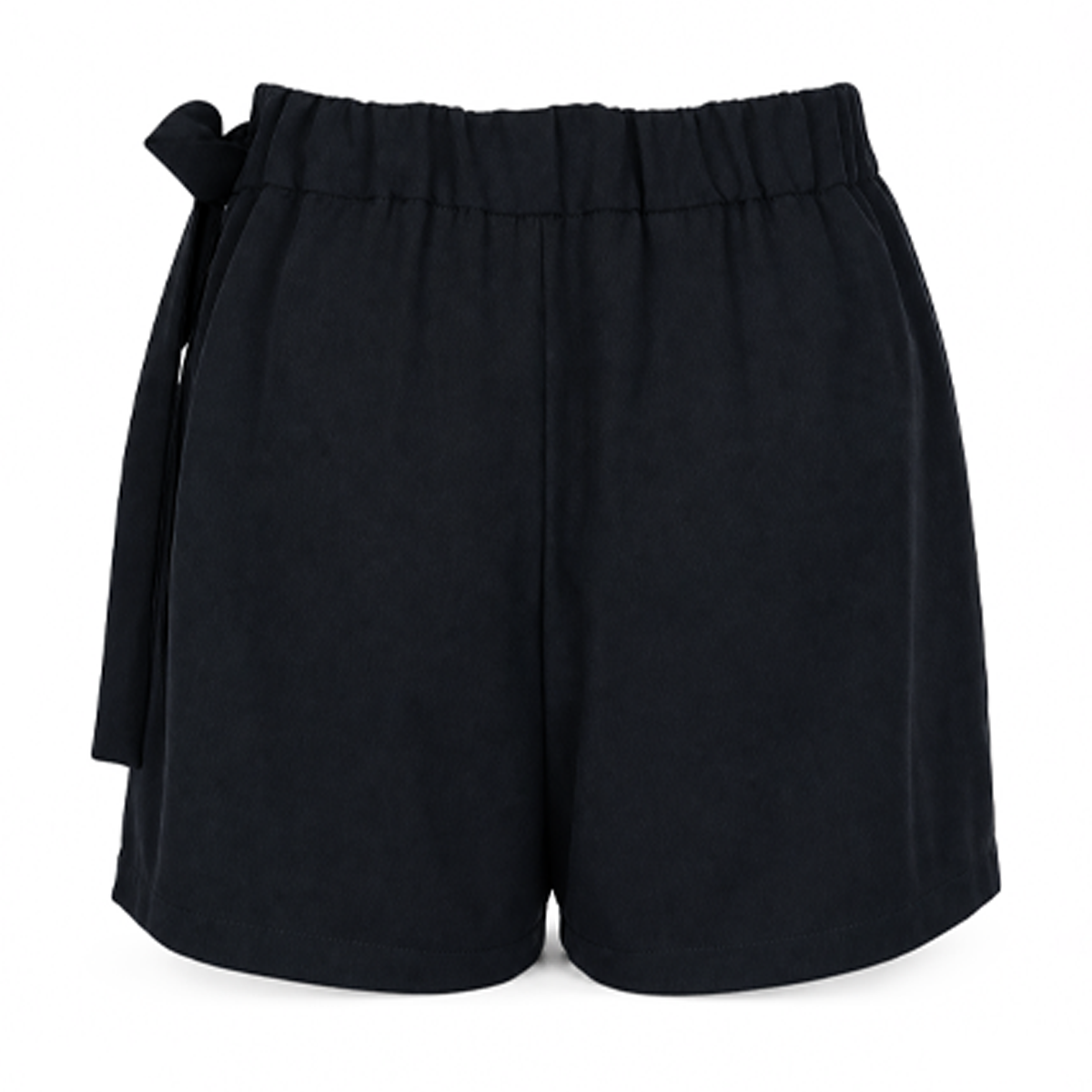 Falda Short Negra Mujer Moderna Ligera con Moño al Costado
