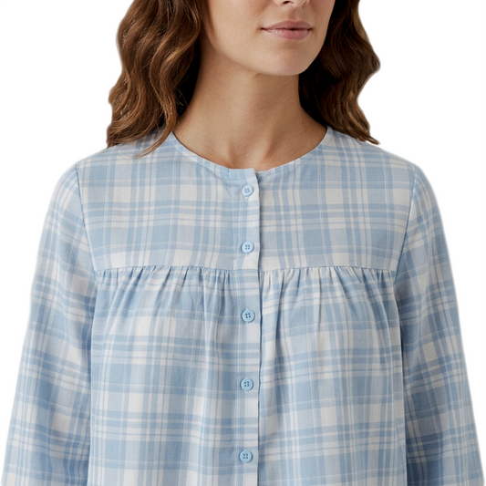 Blusa de cuadros con cuello mao y botones frontales