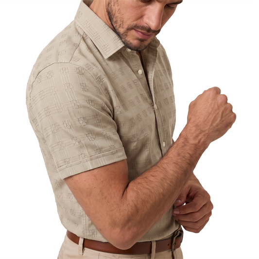 Camisa de manga corta con textura jacquard para hombre