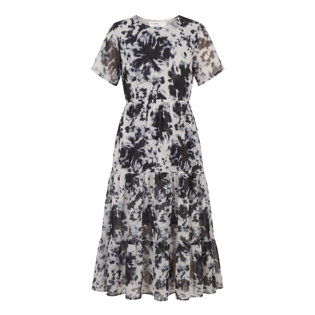 Vestido Midi Mujer Cuello Redondo Mesh con Cintura Elástica