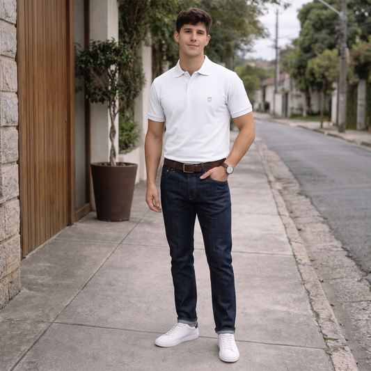 Playera Tipo Polo Color Blanco Con Bordado Slim Fit Para Hombre