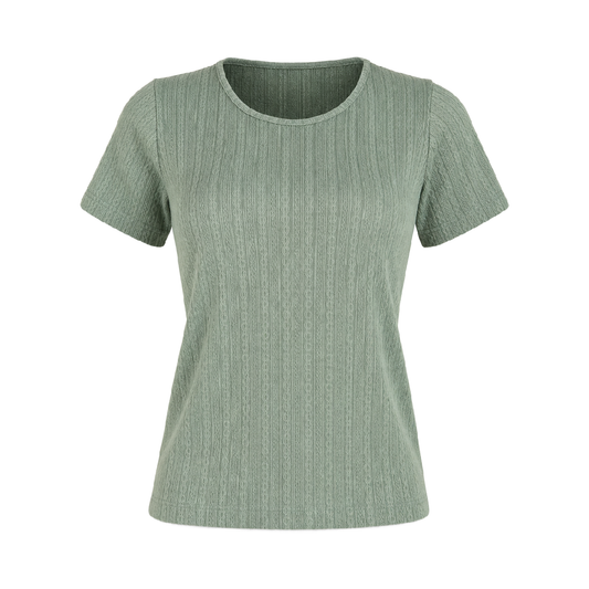Blusa de Punto Texturizado Manga Corta Verde Olivo