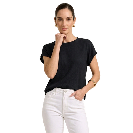 Blusa Acanalada Manga Corta Negro