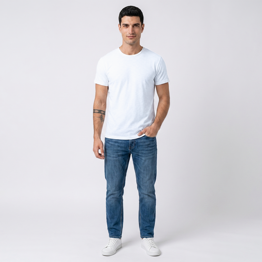 Playera Blanca Básica Muscle Fit de Algodón Cuello Redondo Caballero