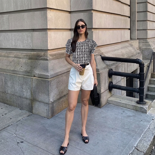 Blusa Mujer Estampada Cuello Redondo Manga Olán Casual