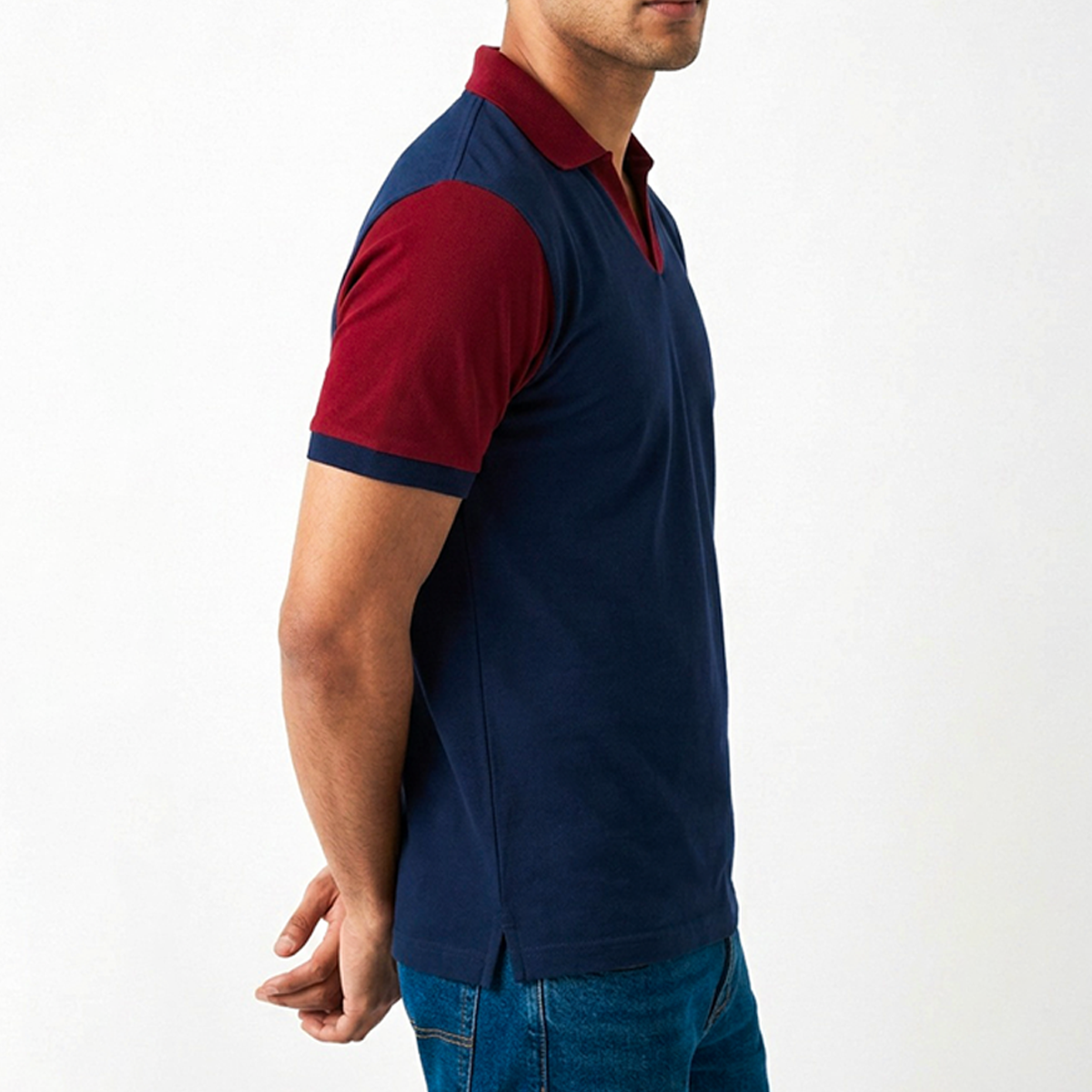 Playera Polo RAMS Bicolor Azul Marino con Vino