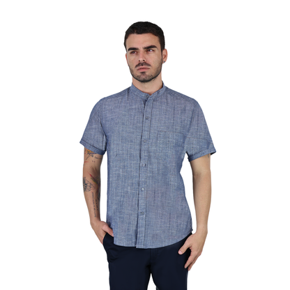 Camisa Manga Corta Look De Lino Cuello Mao Para Hombre