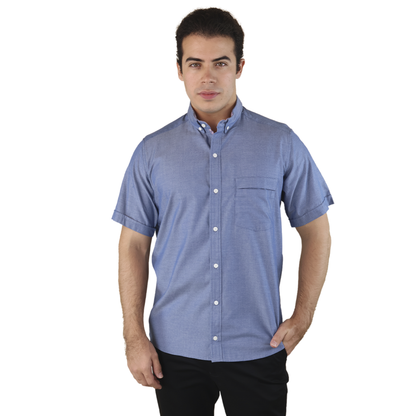 Camisa Manga Corta Slim Fit Cuello Americano Para Caballero