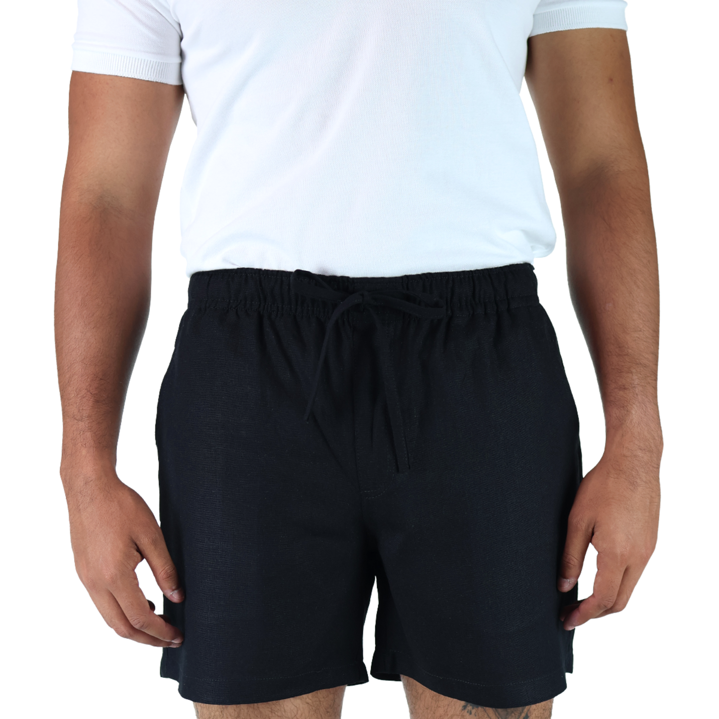Short Negro Con Bolsillos Jareta Falsa Cintura Ajustable Para Caballero