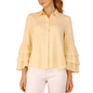 Modern Yellow Blouse with Buttons and Ruffled Long Sleeves