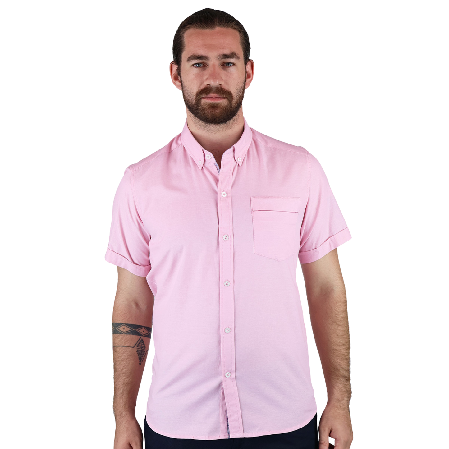 Camisa Manga Corta Slim Fit Cuello Americano Para Caballero