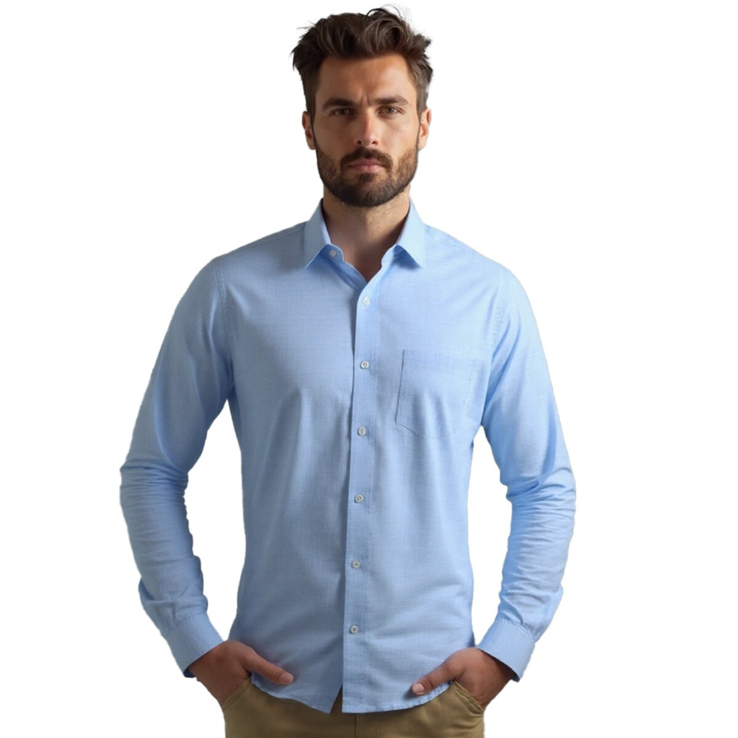Men's Slim Fit Long Sleeve Linen Texture Marled Blue Shirt