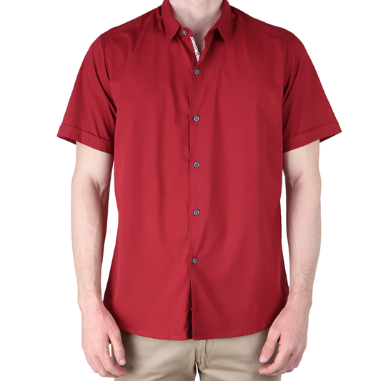 Camisa Básica Roja Slim Fit Hombre Manga Corta Lisa Casual