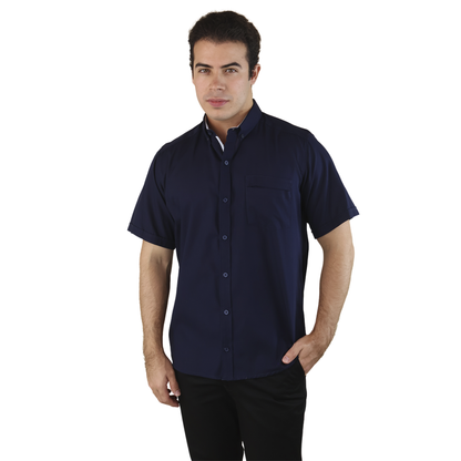 Camisa Manga Corta Slim Fit Cuello Americano Para Caballero