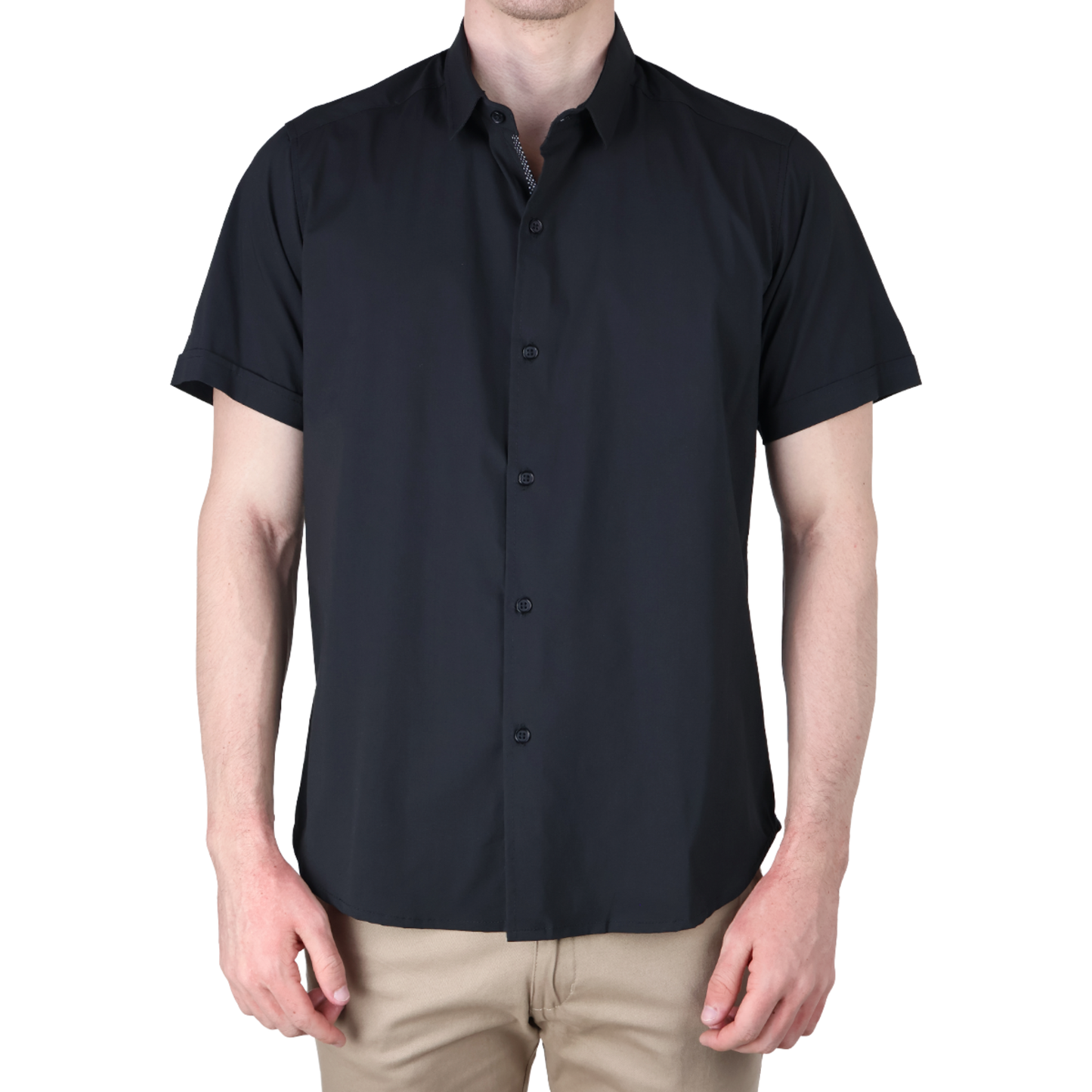 Men's Black Slim Fit Short Sleeve Plain Casual Basic Shirt