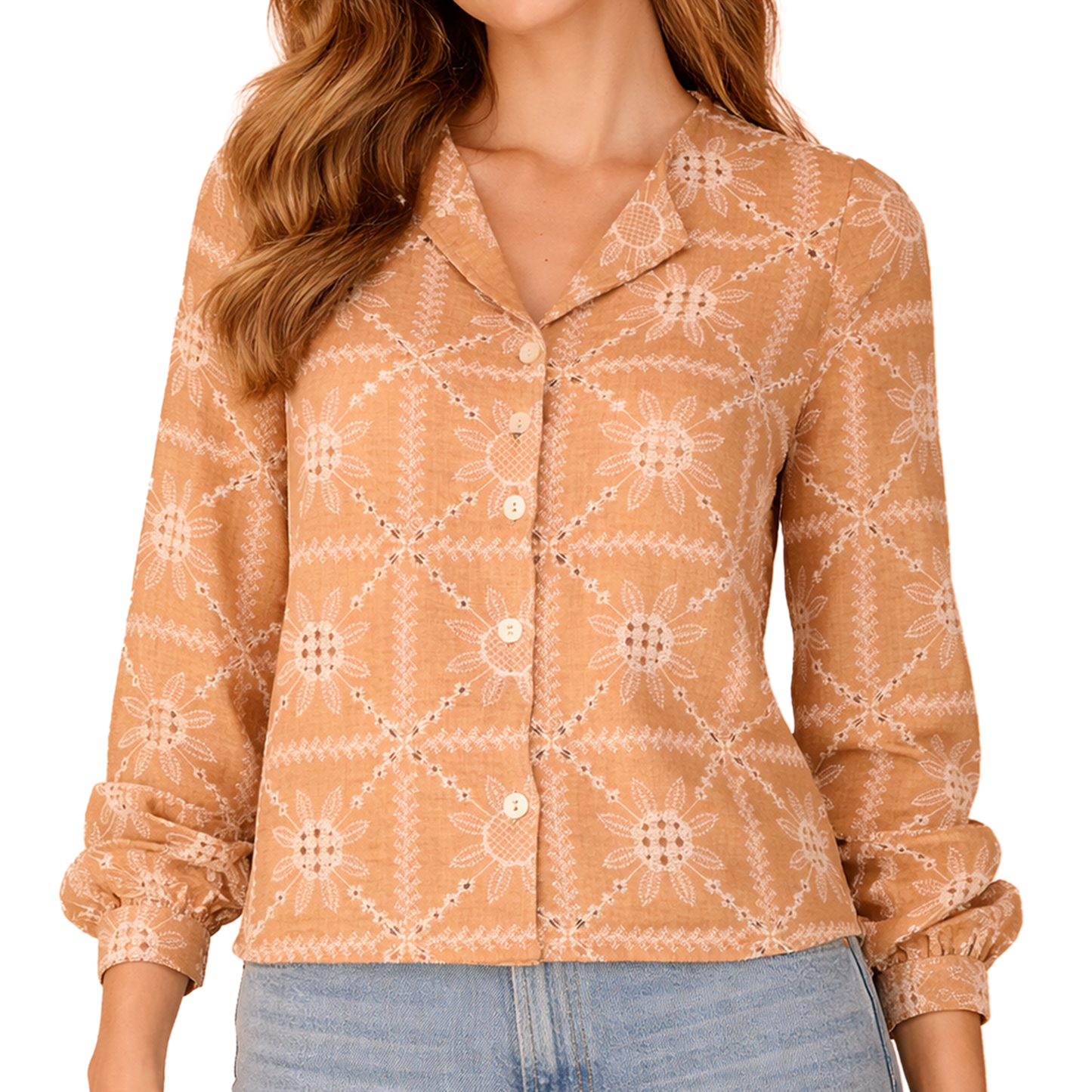 Blusa Elegante Manga Larga Textura Moderna Con Botones Para Mujer
