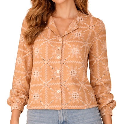 Blusa Elegante Manga Larga Textura Moderna Con Botones Para Mujer