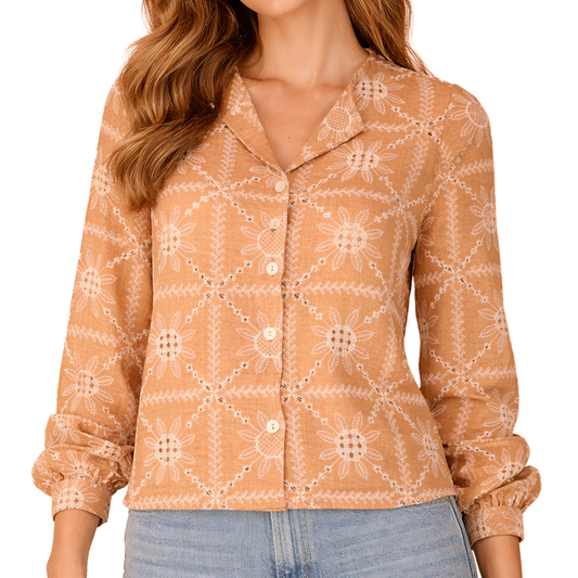Blusa Elegante Manga Larga Textura Moderna Con Botones Para Mujer