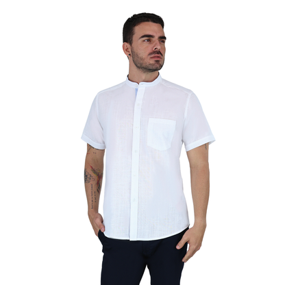 Camisa Manga Corta Look De Lino Cuello Mao Para Hombre