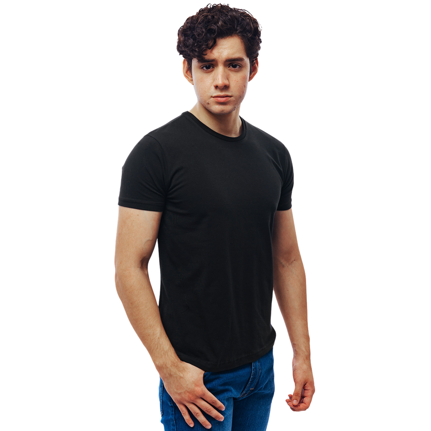 Men's Black Crew Neck Short Sleeve Basic Muscle Fit T-Shirt