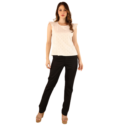 Blusa Blanca Casual Mujer Sisada con Olán Tela Fresca Stretch
