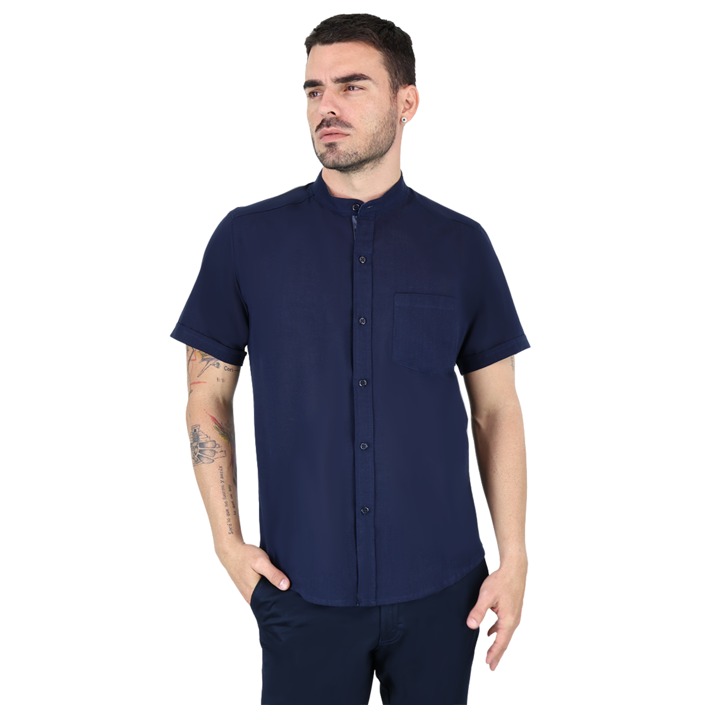Camisa Manga Corta Look De Lino Cuello Mao Para Hombre