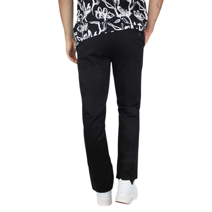 Men's Black Regular Stretch Cotton Trousers with Pockets