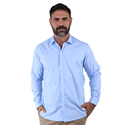 Camisa de Vestir Moda Manga Larga Slim Fit Azul Para Hombre