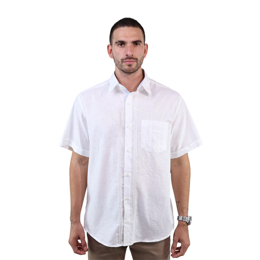 Guayabera Blanca Manga Corta Con Bolsa Corte Clasico  Alforzada Para Caballero