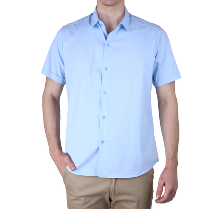 Camisa Básica Azul Cielo Slim Fit Hombre Manga Corta Lisa Casual