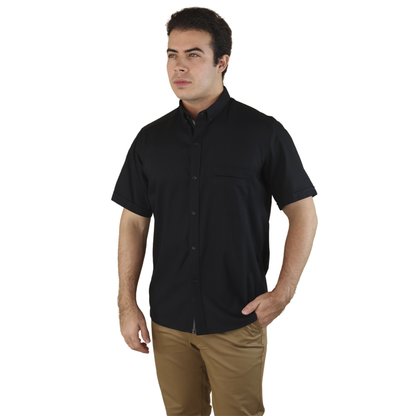 Camisa Manga Corta Slim Fit Cuello Americano Para Caballero