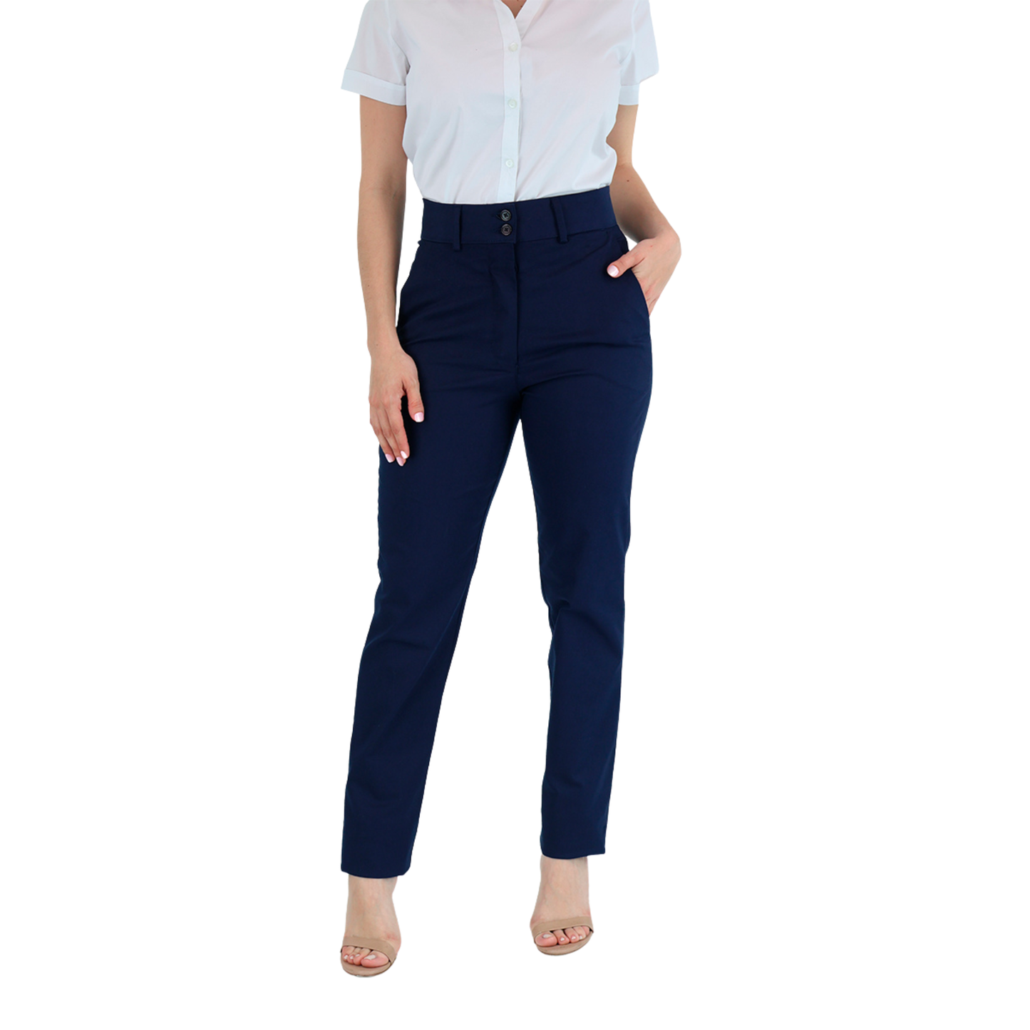 Pantalón De Vestir Color Azul Marino Con Bolsas Para Mujer