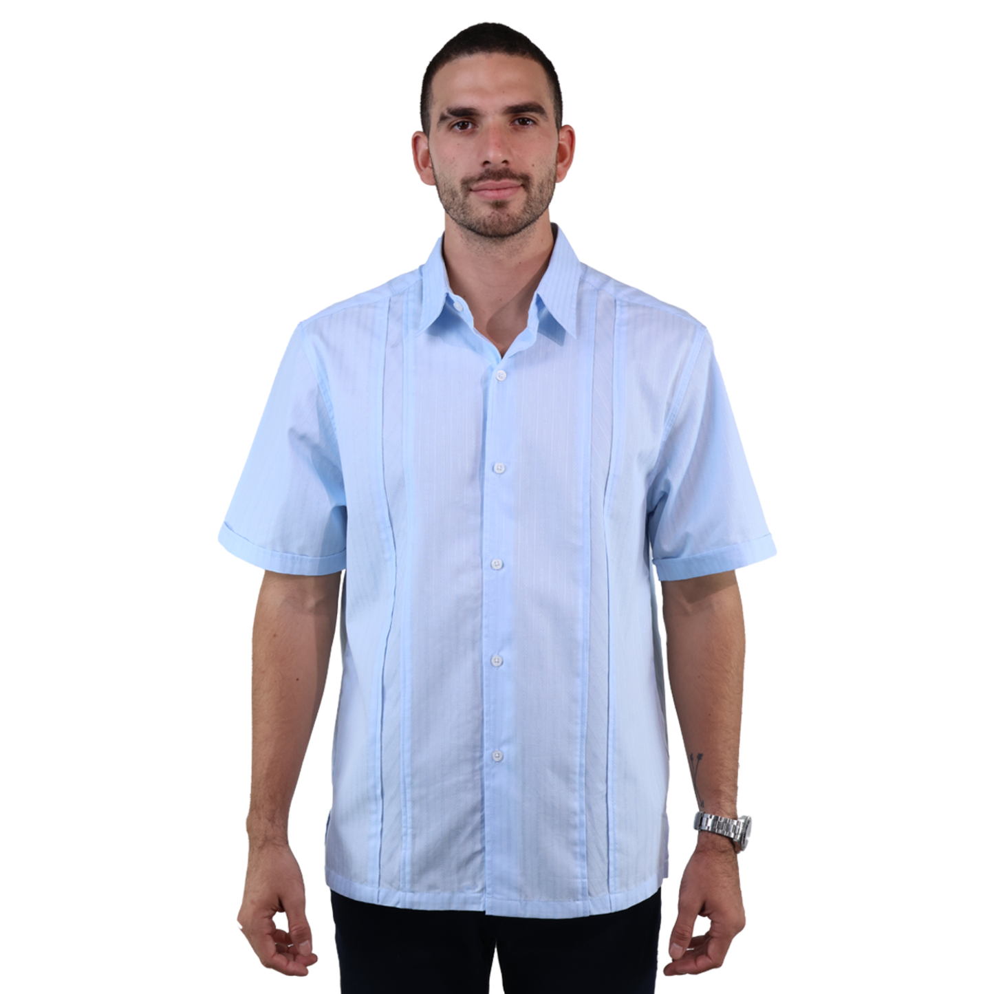 Camisa Manga Corta Textura Rayas Corte Clásico Para Hombre